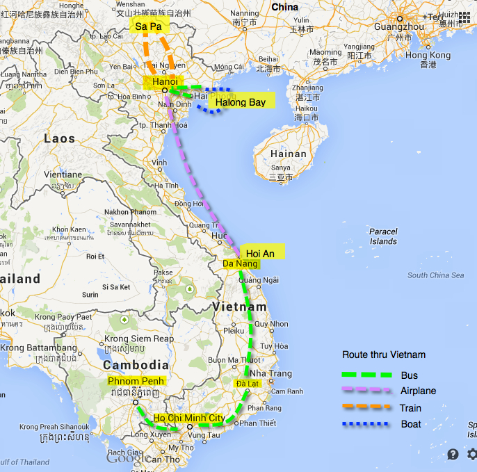 travel route through vietnam