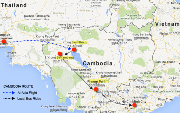 cambodia travel route